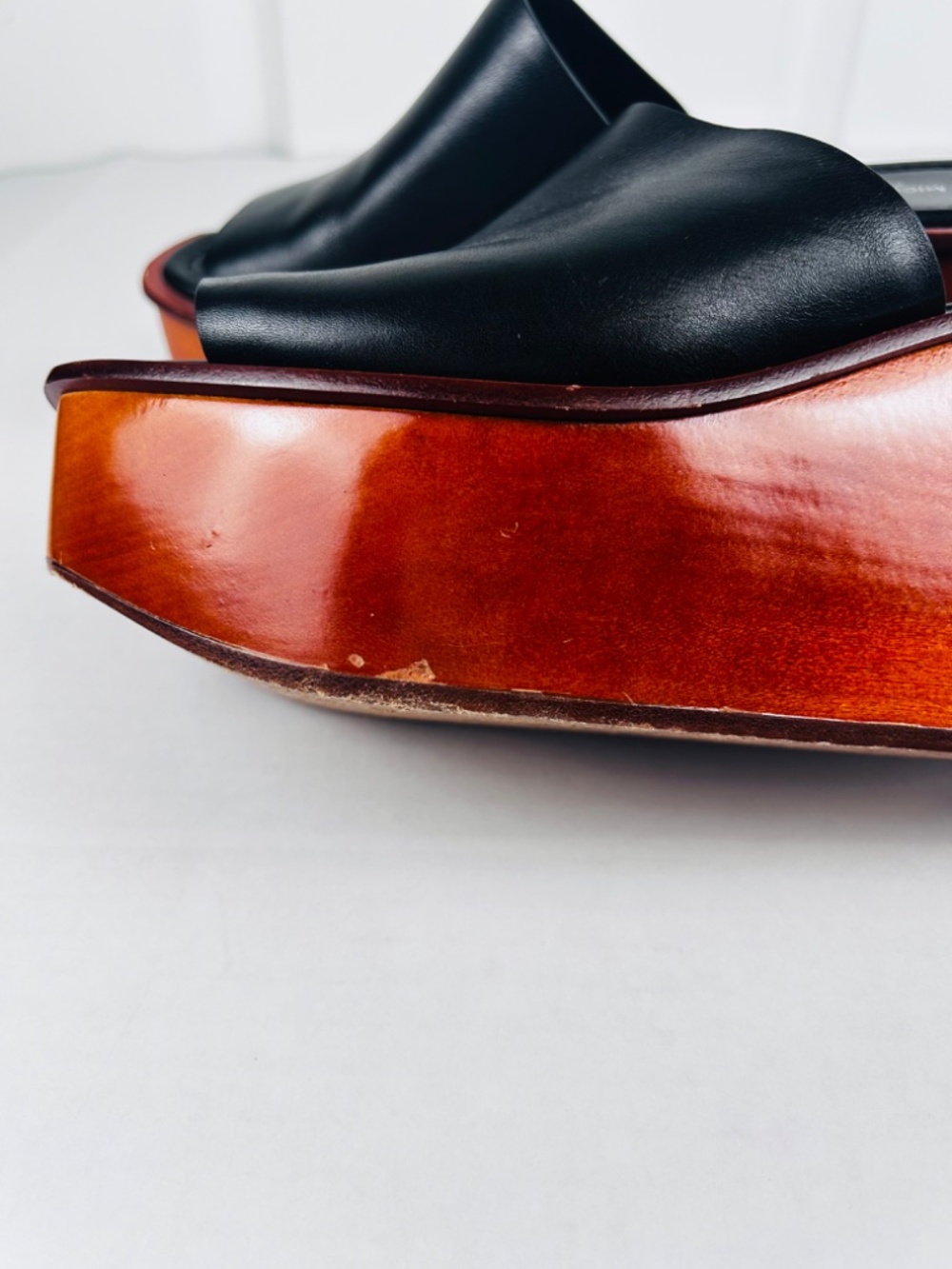 MICHAEL KORS Collection  Leather Wood Wedge Platform Mule Sandal Shoe 7.5 EUR 38 - Picture 9 of 15